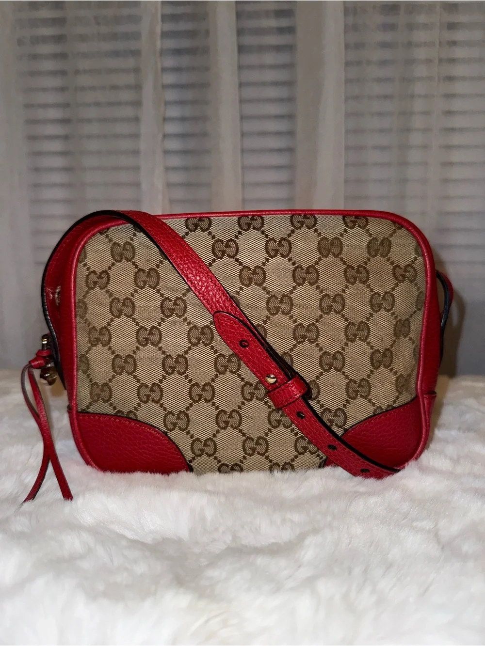 Gucci Mini Bree Crossbody Bag with Red Leather Trim